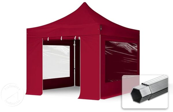 3x3 m Faltpavillon PROFESSIONAL Alu 40mm, Seitenteile mit Panoramafenstern, rot