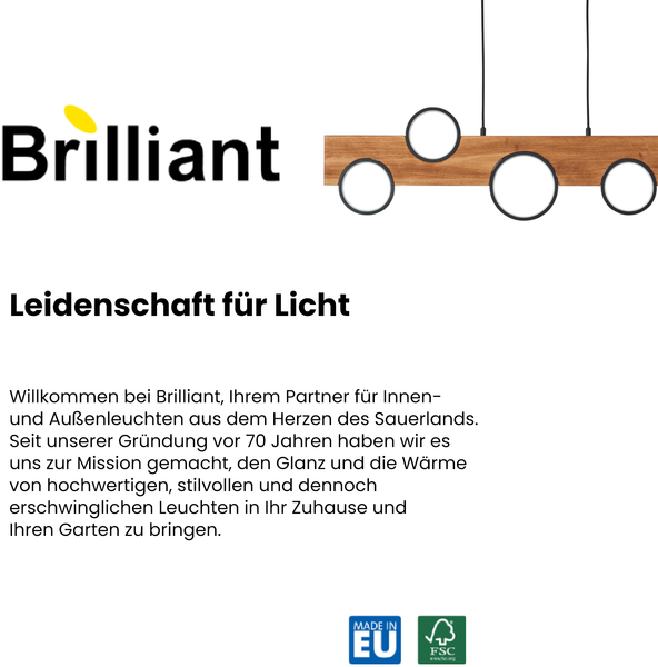 Brilliant Cheesy Pendelleuchte Holz - Moderne Pendelleuchte für Esstisch & Wohnzimmerlampe aus Holz, mit integrierter LED - Perfekte Küchenbeleuchtung - Metall & Holz - Mattschwarz/Holz-Finish Bild 7