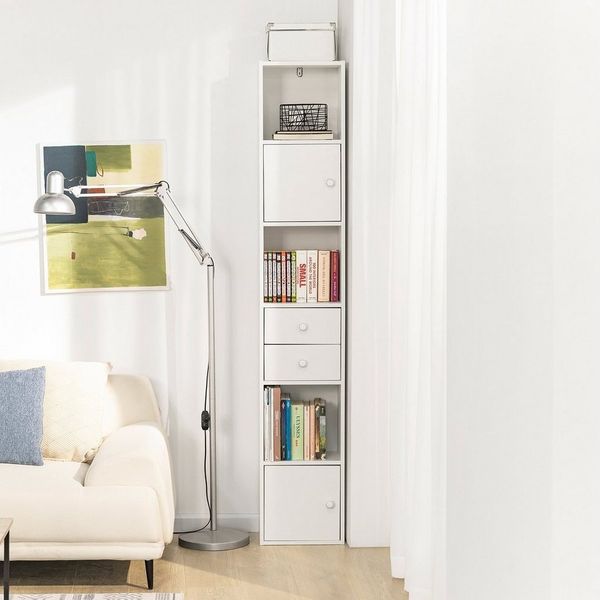 SoBuy Bücherregal Aktenschrank, Hochschrank, Aufbewahrungsregal, Standregal, Büroregal, mit Schubladen Bücherschrank, Badezimmerschrank Badezimmer, Wohnzimmer