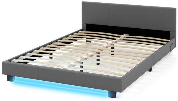 COSTWAY Bettgestell, Polsterbett mit LED Beleuchtung, 140x200cm