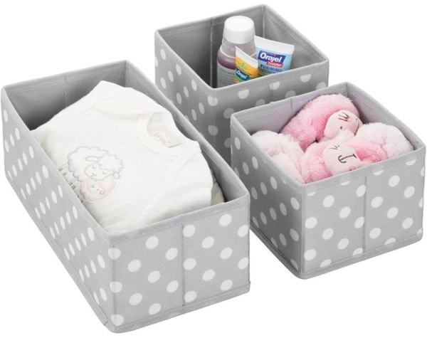 Aufbewahrungsbox Stoffkisten Organizer mDesign 3er Set hellgrau/weiß gepunktet