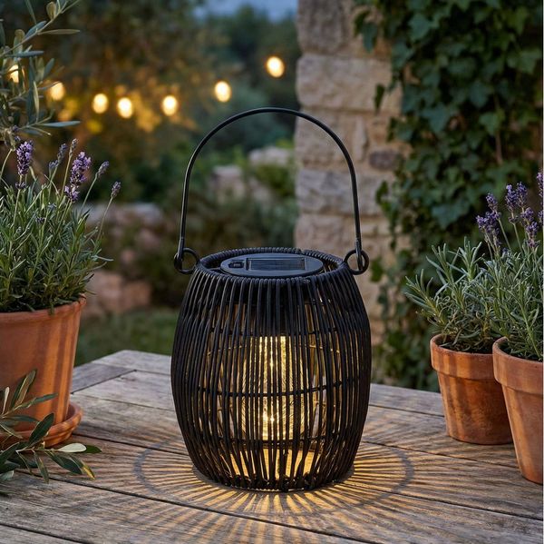 Levandeo® LED Solarleuchte, Solar Dekoleuchte Rund Schwarz Tischleuchte Akku Garten Beleuchtung