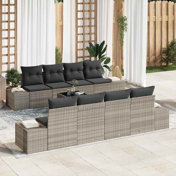 vidaXL Sofa Set mit Kissen 7 pcs Hellgrau Poly Rattan 3346992