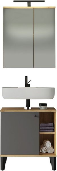INOSIGN Badmöbel-Set OSLO, Bad im skandinavischen Design, 2-teiliges Badezimmer, (Set, 2-St), Badschränke und Spiegel, in zwei Farben verfügbar, viel Stauraum