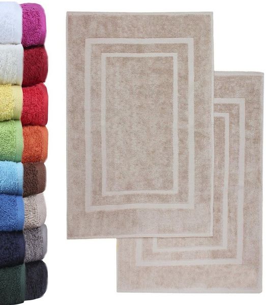 NatureMark 2er Pack Badvorleger Badematte | Premium Qualität | 100% Baumwolle | 50x80 cm | Duschvorleger Duschmatte Doppelpack | Farbe: Sand/Beige