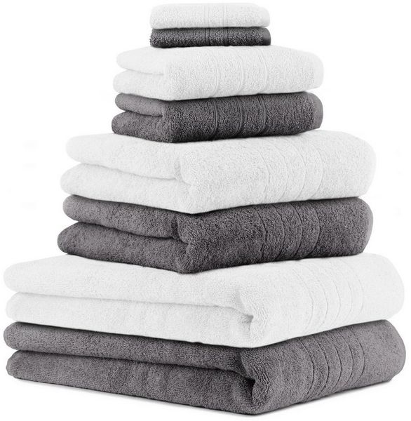 Betz Handtuch Set 8-TLG. Handtuch-Set Deluxe 100% Farbe weiß und anthrazit grau, 100% Baumwolle (Set, 8-St)