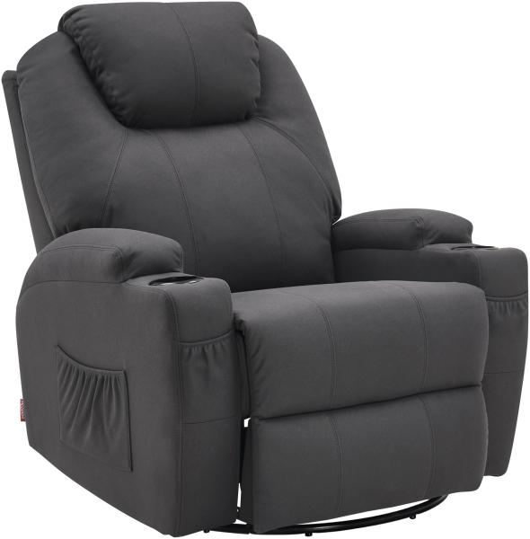 M MCombo Massagesessel Fernsehsessel Relaxsessel, mit Heizung, Dreh 360° Schaukel, manuell verstellbar (Dunkelgrau- Mikrofaser)