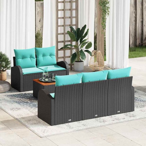 vidaXL Gartensofa-set 6 pcs Schwarz und Türkis Poly-Rattan 3356191