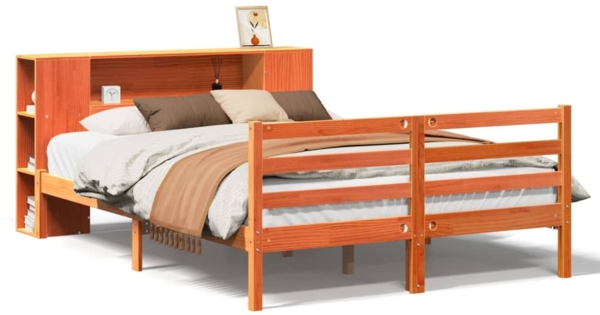 vidaXL Massivholzbett mit Regal ohne Matratze Wachsbraun 140x190 cm 3321864
