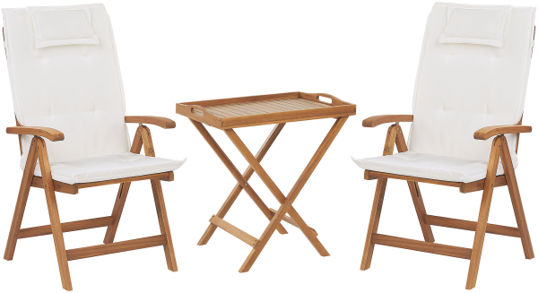 Bistro Set mit Kissen JAVA Holz Cremeweiß