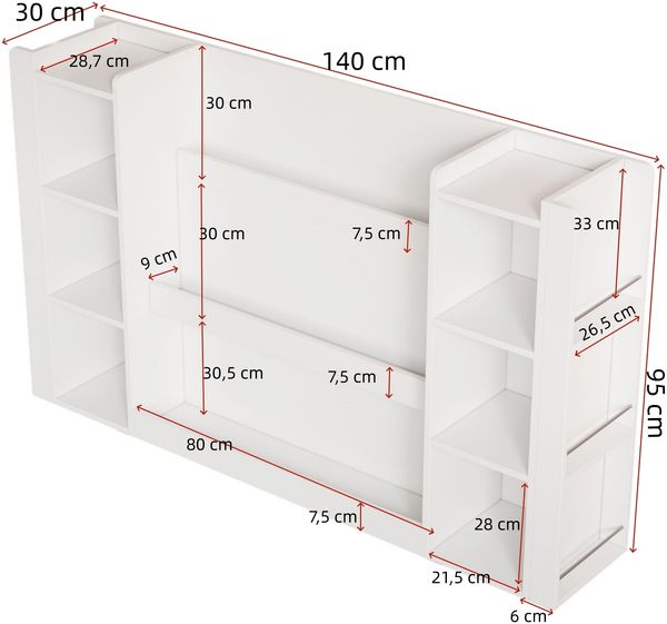 Merax Kinderregal, Bilderbuchregal mit Stauraum, Kinderschrank & Kinderbuchregal, Holzmöbel für Kinderzimmer, Weiß, 140 x 30 x 95 cm Bild 4