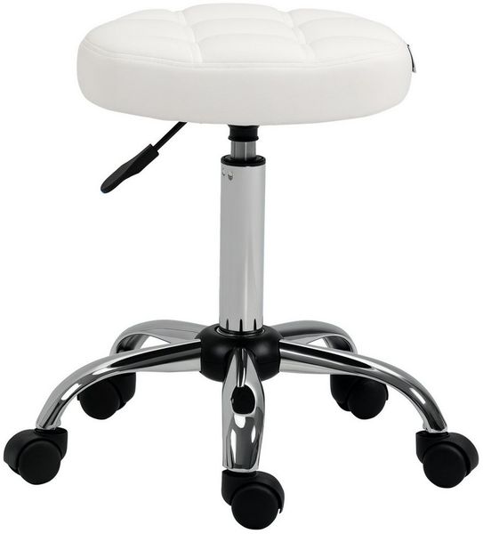 HOMCOM Rollsitz Rollhocker, höhenverstellbar, Kunstleder (Arbeitshocker, 1 St, Salonhocker), für Wohnzimmer, Büro, Weiß