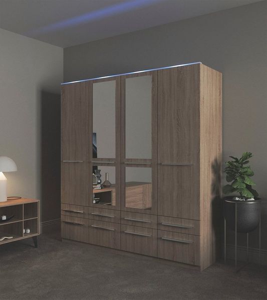 priess Kleiderschrank Schrank Garderobe Wäscheschrank Barcelona in 5 Breiten viel Stauraum, geräumige Schubkästen, mit Spiegel, MADE IN GERMANY
