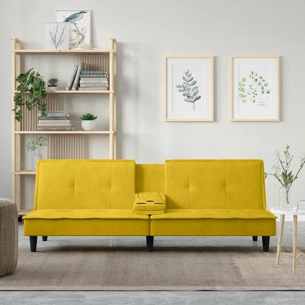 vidaXL Schlafsofa mit Getränkehaltern Gelb Samt 351925
