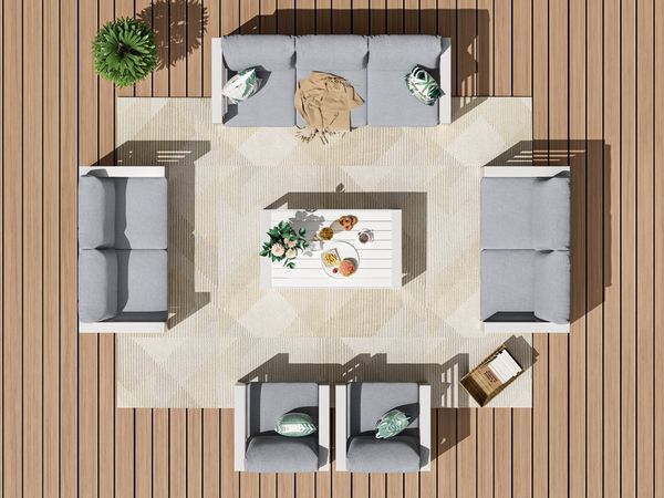 MeXo Gartenlounge-Set XXL Gartenmöbel Set Aluminium Outdoor, (Set, 6-tlg, 1×3-Sitzer Sofa, 2×2-Sitzer Sofa, 2×Sessel, 1×Tisch, 18×Auflagen), wetterfest Loungeset für 8-10 Personen, Flexible Kombination