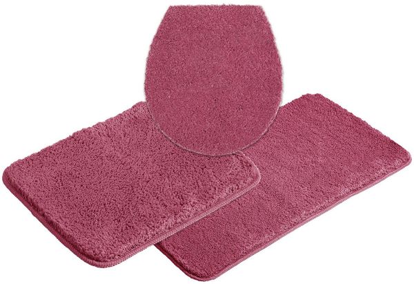 OTTO home Badematte Inga, Badezimmer Teppich, Badvorleger, Höhe 20 mm, rutschhemmend beschichtet, fußbodenheizungsgeeignet, schnell trocknend, strapazierfähig, Polyester, rechteckig, 3tlg Set Hänge WC, Badteppich, unifarben, weich, als halbrund und rec...