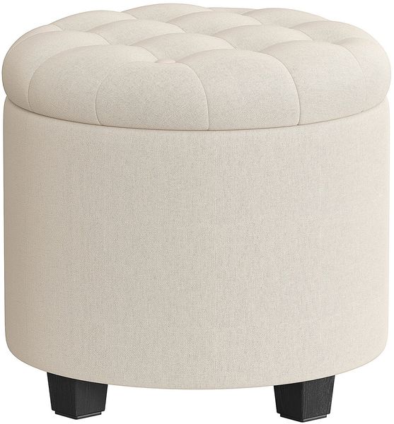 SONGMICS Sitzhocker rund, Fußhocker mit Stauraum, Schminkhocker mit Füßen, 45 x 45 x 44,5 cm, Leinenimitat, bis 150 kg belastbar, für Wohnzimmer Schlafzimmer, hellbeige