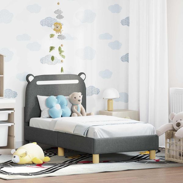 vidaXL Kinderbettgestell mit Kopfteil Dunkelgrau 70 x 140 cm Stoff 42011205