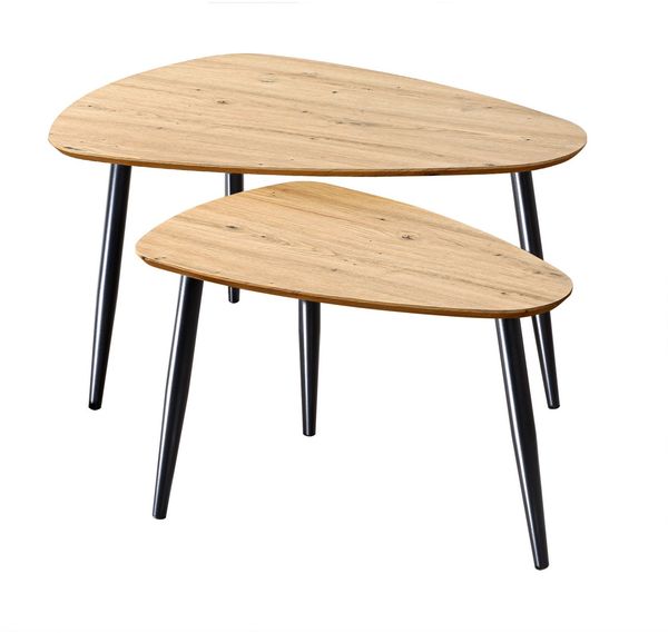Casâme Set von 2 ineinander greifenden Tischen mit Metallbeinen - Helles Holz