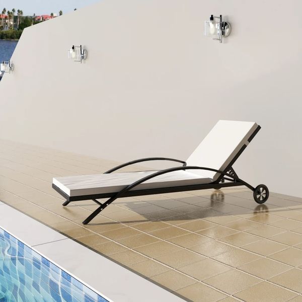 vidaXL Sonnenliege mit Polster & Rollen Poly Rattan Schwarz 42489