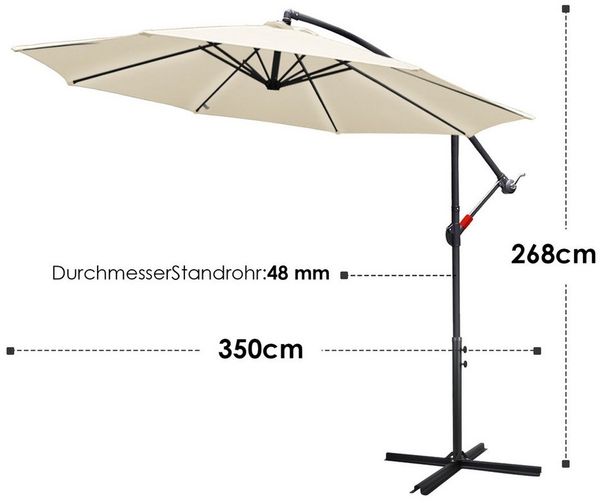 Clanmacy Sonnenschirm Sonnenschirm 350 cm Kurbel Ampelschirm mit Windsicherung Beige
