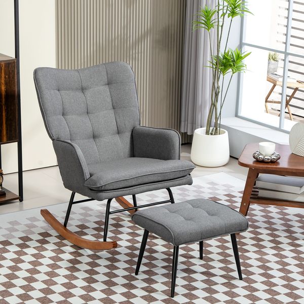 Sessel 64x89x90 cm mit Hocker 45x37x31 cm, gepolstert, dunkelgrau