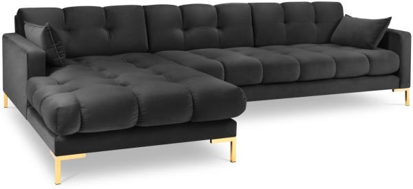 Micadoni Ecksofa Mamaia 5-Sitzer Links Samt Bluvel Dunkelgrau goldene Beine
