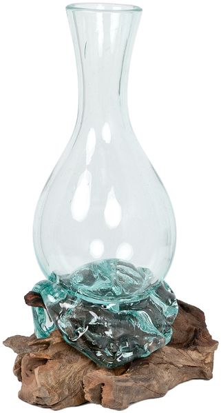 Teak Blumenvase DROP-B ca. H45cm Natural Dekovase Vase Glasvase Unikat Handmade