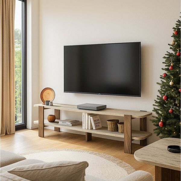 moebel17 Wohnwand TV Schrank & TV Stand in Travertin-Optik, stabiles Lowboard 150cm, (Kein Set, 1-St, Nicht zutreffend), Pflegeleichte Oberfläche, Stabile Konstruktion, Abgerundete Kanten