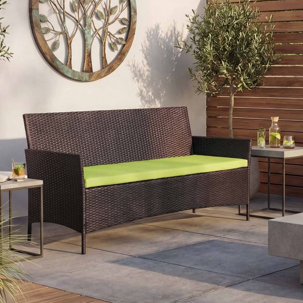 3-Sitzer Poly-Rattan Gartenbank Halden, Sitzbank ~ braun-meliert, Kissen grün