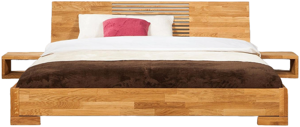 Bett Bento 11 Sonderlänge 120x220 Wildeiche massiv Holzkopfteil und Holzbeine