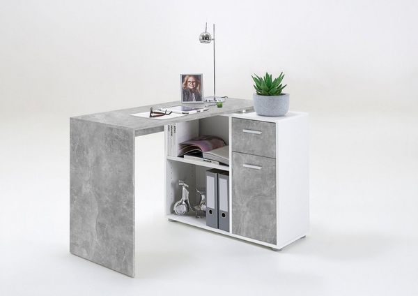 FMD Eckschreibtisch AUGSBURG, Schreibtisch/Sideboard m. Stauraum, beidseitig montierb, 117/148 cm