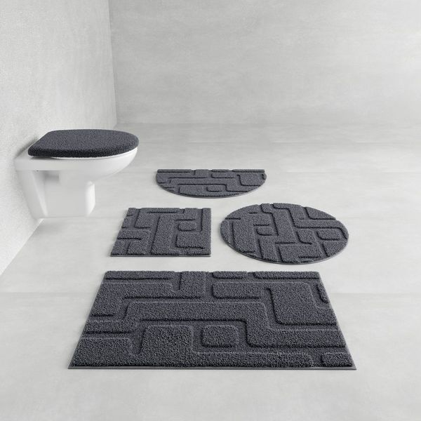 Grund Badematte Riana, Badvorleger, Badezimmer Teppich, sehr weich, Höhe 20 mm, rutschhemmend beschichtet, schnell trocknend, Polyester, halbrund, Modernes Design mit Linien in Hoch-Tief-Struktur, Made in Europe