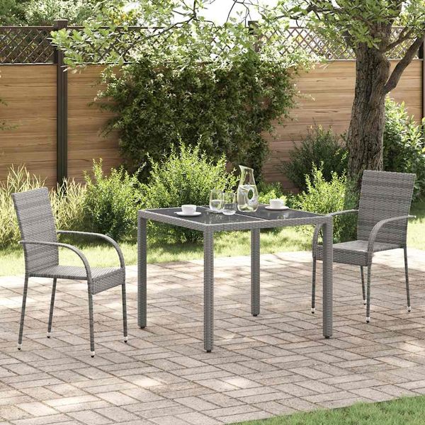 vidaXL Gartenstühle Stapelbar 2 Stk. Grau Poly Rattan 46464
