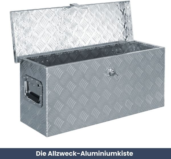 Aluminiumbox mit Deckel - Abschließbar | Alubox Deichselbox Alu Anhängerbox Werkzeugkiste Metall Transportbox Metallkiste, 76,5x26,5x33cm Silber Bild 2