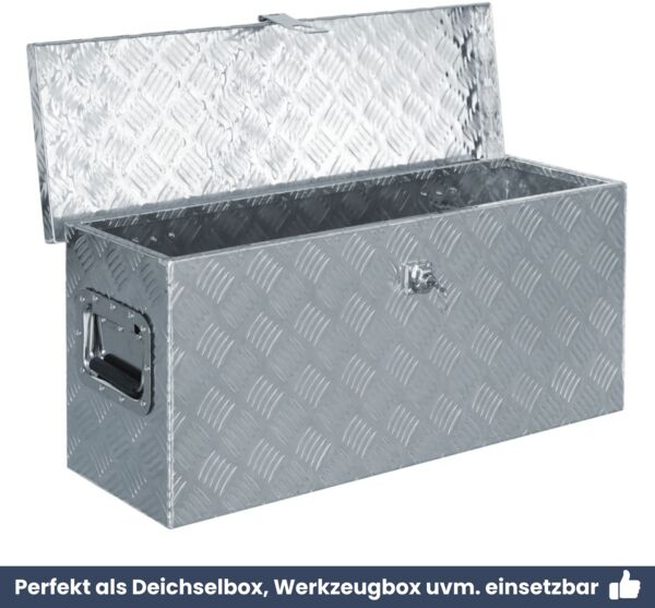 Aluminiumbox mit Deckel - Abschließbar | Alubox Deichselbox Alu Anhängerbox Werkzeugkiste Metall Transportbox Metallkiste, 76,5x26,5x33cm Silber Bild 6