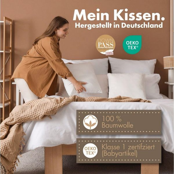 LILENO HOME 3-Kammer-Kopfkissen - Daunenkissen 40x80 & Daunenkissen 80x80 - langlebiges Baumwollkissen, Füllung: Außenkammern: 90% Daunen, 10% Federn, Innenkammer: 100% Entenfedern, Bezug: Baumwolle, Rückenschläfer, Seitenschläfer, Bauchschläfer, Spar-...