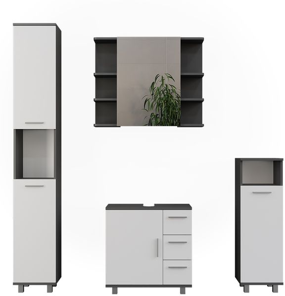 Badmöbel-Set Ilias Anthrazit/Weiß 4 Teile Vicco