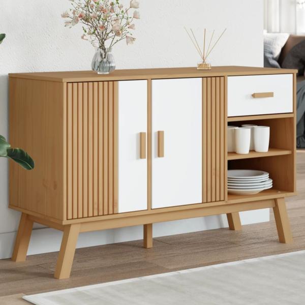 vidaXL Sideboard OLDEN Weiß und Braun 114x43x73,5 cm Massivholz Kiefer 358608