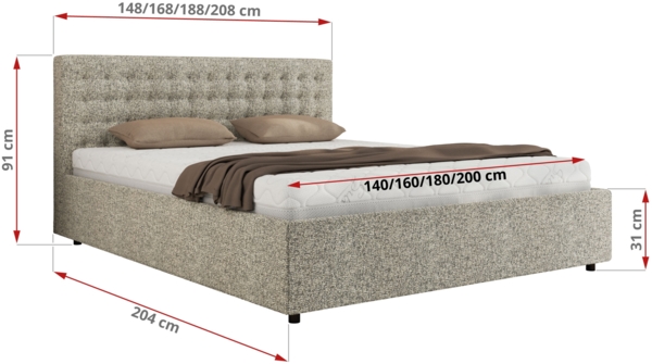 Polsterbett mit Holzlattenrost Doppelbett PAVO CLASSIC, hohe Kopfteil, Bettkasten mit Gasdruckfeder Pocket Matratze - 160x200 cm - Beige Strukture - VIRE LUX Bild 4
