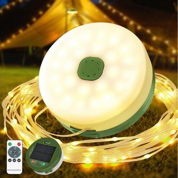 FELIXLEO LED-Lichterkette Camping Lichterkette Solar LED 10M USB 3000mAh wasserdicht 8 Modi