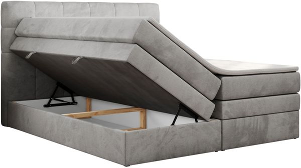 Boxspringbett mit Kopfteil und Topper, Polsterbett - LUKA-KING - 160x200cm - Hellgrau Velours - H4 Bild 4