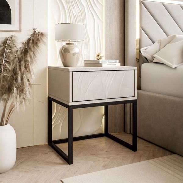 Lookway Nachttisch BLANCO Kaschmir auf Gestell – Moderner Nachtschrank fürs Schlafzimmer (1x Nachttisch), Breite: 45 cm
