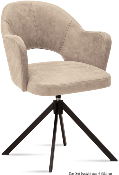 Armlehnstuhl drehbar (4er-Set) Denies 59x87x61 Schwarz/Natur