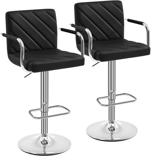Yaheetech Barhocker 2er Set Barstuhl Höhenverstellbar 62,5-84,5cm 360° Drehstuhl mit Armlehnen Designer Hocker aus robuster Kunstleder & Stahlgestell, Schwarz