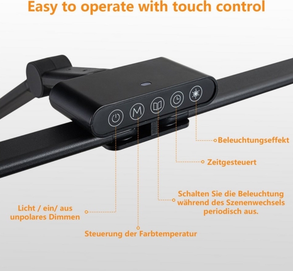 LMaxhome Schreibtischlampe 24W LED Dimmbar Doppelkopf klemmbar 2000lm Augenschutz Büro Tageslicht, 75CM, LED fest integriert, 5 Farbtemperatur und 10 Helligkeitsstufen, Touch-Steuerung, Werkbankbeleuchtung, Tischleuchte, Leselampe für Home Bild 3