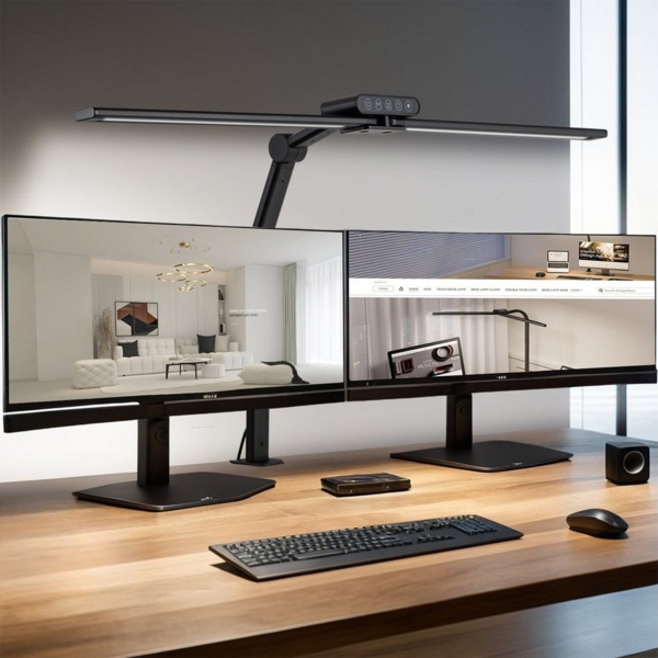 LMaxhome Schreibtischlampe 24W LED Dimmbar Doppelkopf klemmbar 2000lm Augenschutz Büro Tageslicht, 75CM, LED fest integriert, 5 Farbtemperatur und 10 Helligkeitsstufen, Touch-Steuerung, Werkbankbeleuchtung, Tischleuchte, Leselampe für Home Bild 1