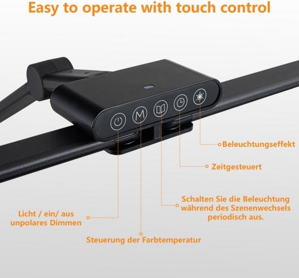 LMaxhome Schreibtischlampe 24W LED Dimmbar Doppelkopf klemmbar 2000lm Augenschutz Büro Tageslicht, 75CM, LED fest integriert, 5 Farbtemperatur und 10 Helligkeitsstufen, Touch-Steuerung, Werkbankbeleuchtung, Tischleuchte, Leselampe für Home Bild 4