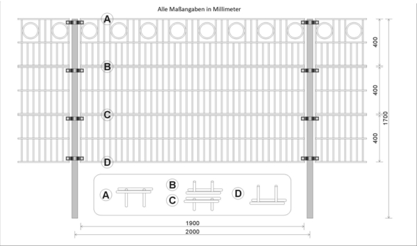 HOME DELUXE Doppelstabmattenzaun Schmuckzaun Kreis inkl. Eckpfosten Anthrazit/Grün MORATA - 80 cm x 30m 4x Eckpfosten Bild 6