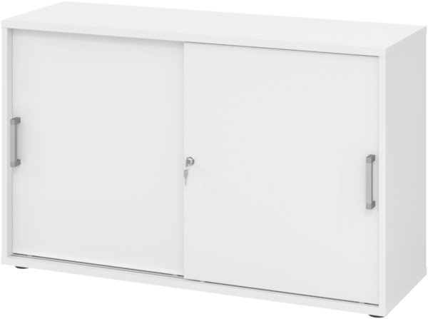 bümö Schiebetürenschrank 2OH - Aktenschrank abschließbar, Sideboard Schrank mit Schiebetüren in weiss, Chromgriff - Büroschrank aus Holz mit Schiebetür, Büro Kommode für Ordner & Co, 1752S-W-W-CE